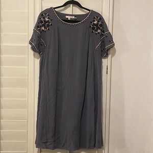 Orange Creek Gray Flowy Dress with Embroidered Sleeves